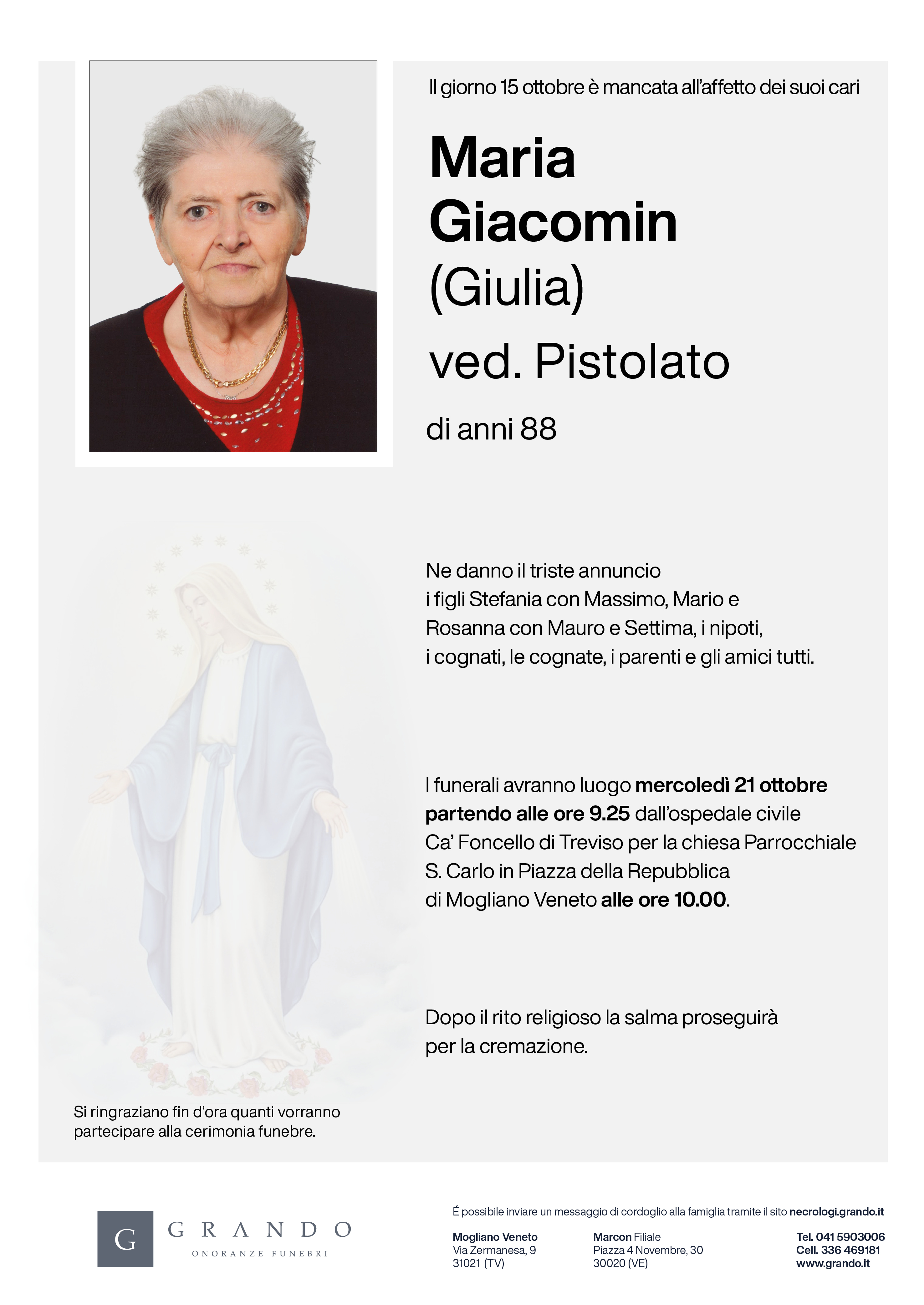 Epigrafe Maria Giacomin